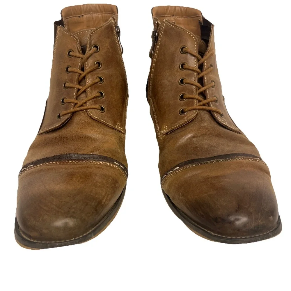 Steve Madden Men's P-Jack Brown Leather Ankle Boots Size‎ 12
